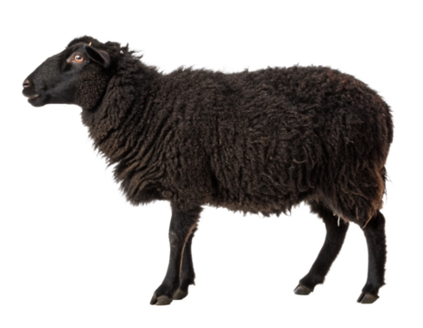 black sheep standing isolated on transparency or jpeg background
