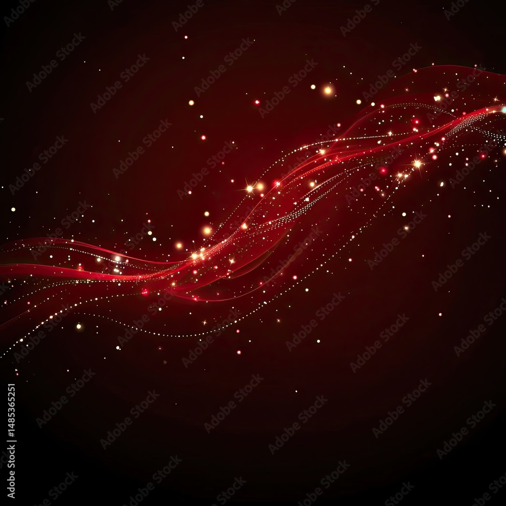 Poster red abstract digital art with glowing lines and sparkles