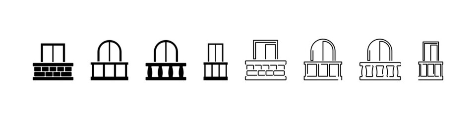Window with balcony icons in filled and outline vector style