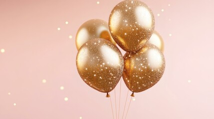 Golden Glitter Balloons on a Pink Background