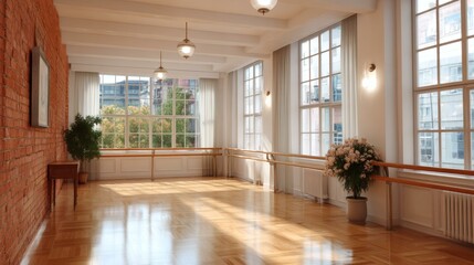 Obraz premium Elegant Dance Studio Interior Design with Large Windows