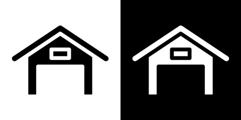 Garage icon flat vectors set. black and white
