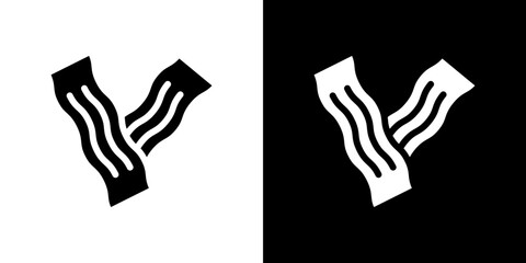 Bacon icon flat vectors set. black and white