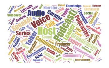 Editable Podcasters Word Cloud Layout – Audio & Media Typography Art with Podcasting Terms in Editable Vector Format