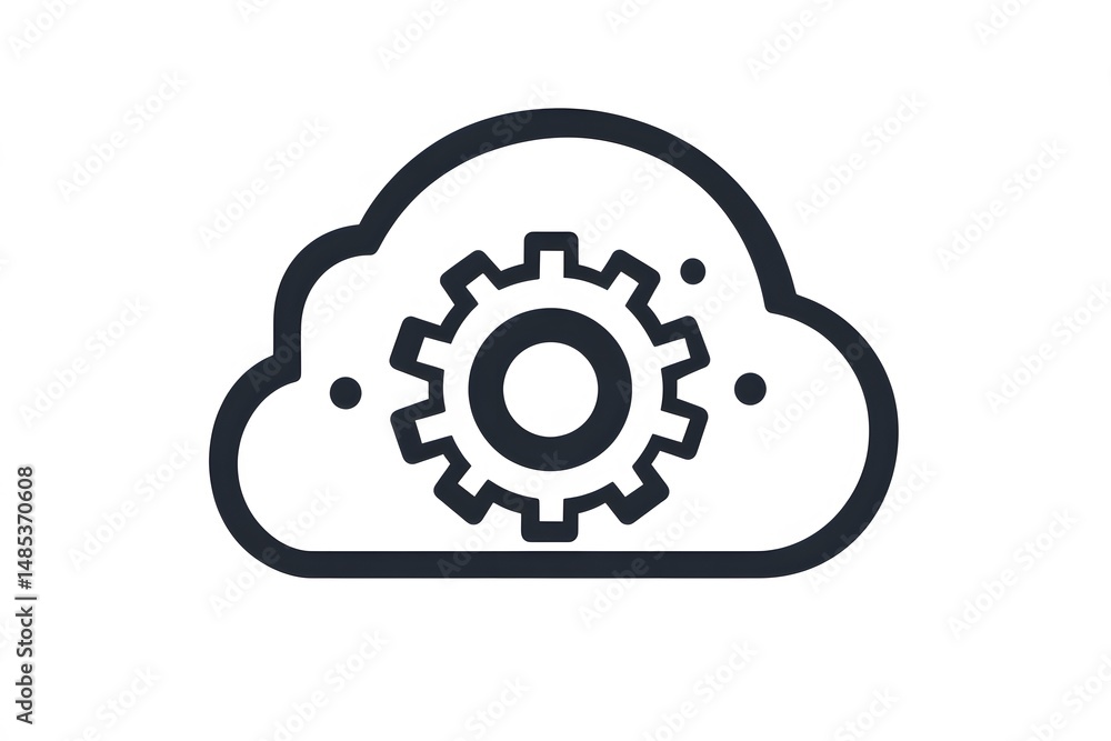 Poster cloud computing with gear icon represents data storage and technology processes concept