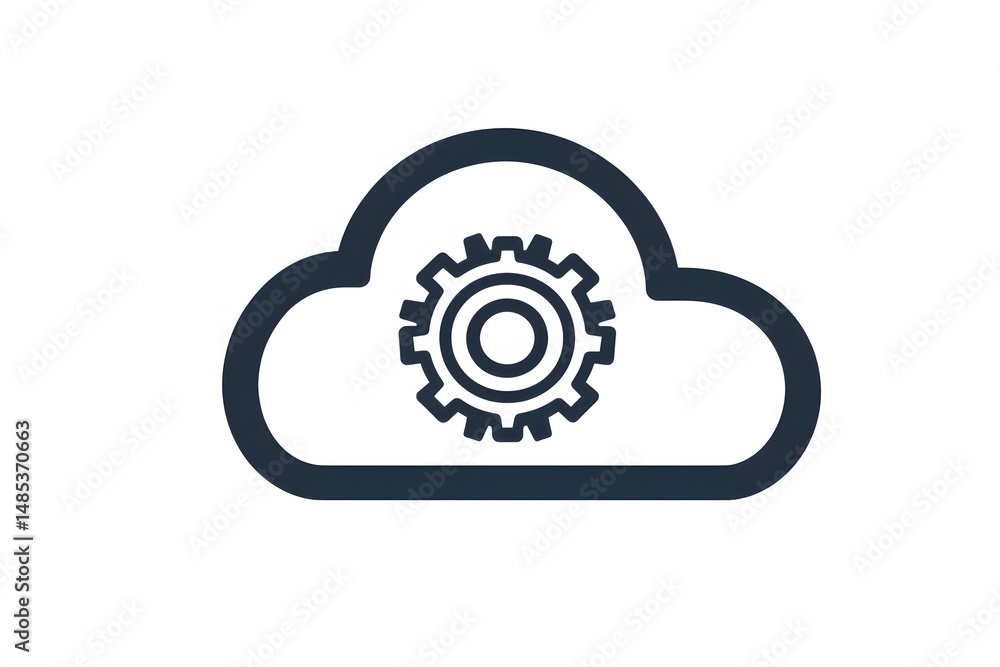 Aufkleber cloud computing technology icon depicting system settings and gear mechanism isolated on white backg