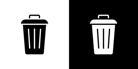 Trash icon flat vectors set. black and white