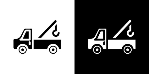 Tow truck icon flat vectors set. black and white