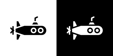 Submarine icon flat vectors set. black and white
