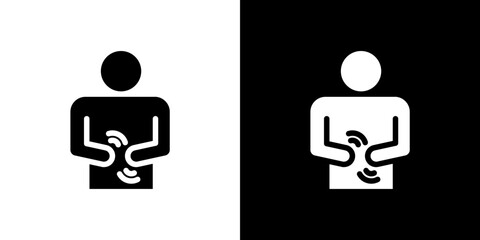 Stomachache icon flat vectors set. black and white