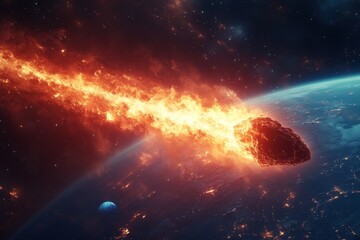 Obraz premium Fiery celestial object impacting a planet.