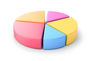 Obraz premium Colorful 3d pie chart with five slices representing data visualization on white background