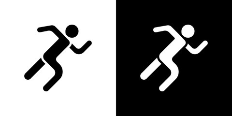 Running icon flat vectors set. black and white