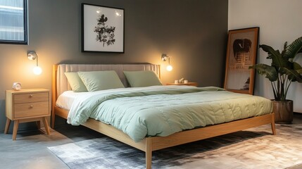 Modern Bedroom with Light Green Bedding