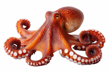 Intelligent giant pacific octopus displaying tentacle flexibility in ocean habitat, isolated on transparent background