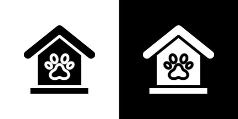 Pet shelter icon flat vectors set. black and white