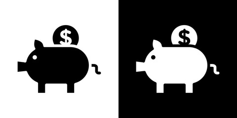 Piggy bank icon flat vectors set. black and white