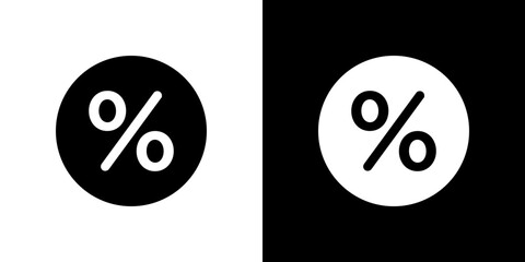 Percentage icon flat vectors set. black and white