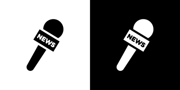 News microphone icon flat vectors set. black and white
