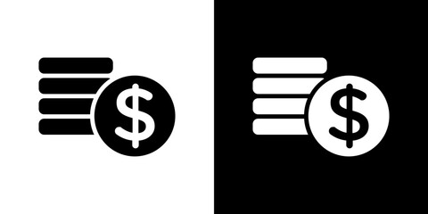Money icon flat vectors set. black and white