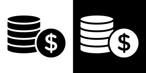 Money coin icon flat vectors set. black and white