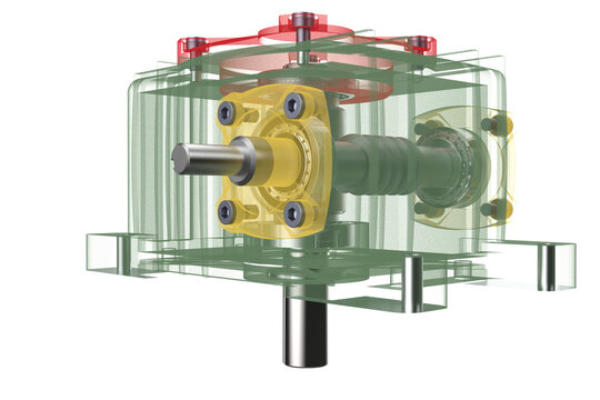 See-Through Diagram Gear Reduction Unit Revealing Internal Gears and Shafts, Cutaway Illustration of a Worm Gearbox Mechanism for Speed Reduction WPX WPA WPO WPDA WPDS WPKA WPKS on a PNG Transparent