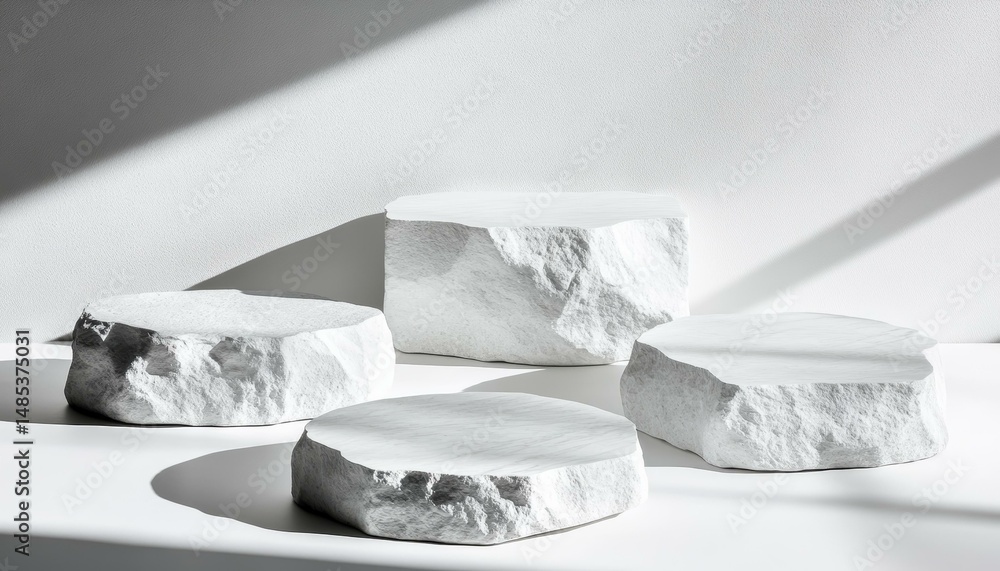 Poster white stone display platforms in studio setting