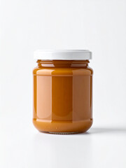 Mockup of a Jar of Dulce de Leche or Cajeta with Clean Blank Packaging, Isolated on White Background