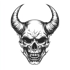 Fototapeta premium Intense, stylized skull graphic with horns.