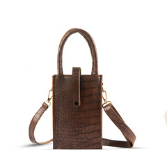 Beautiful luxury handmade crocodile skin bag made of genuine crocodile leather isolated on white...