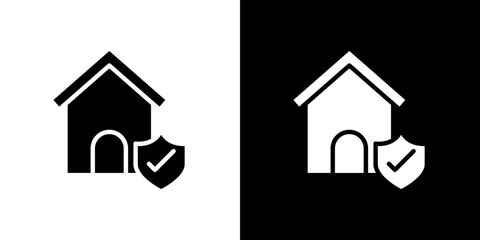 Home insurance icon flat vectors set. black and white