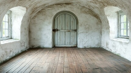Fototapeta premium An Ancient Room with Aged Wooden Floor and Windows