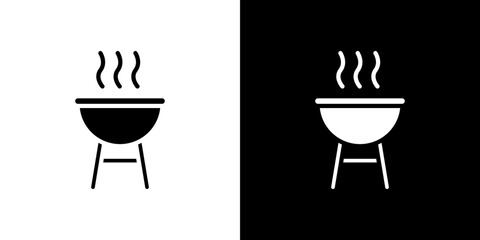 Grill icon flat vectors set. black and white