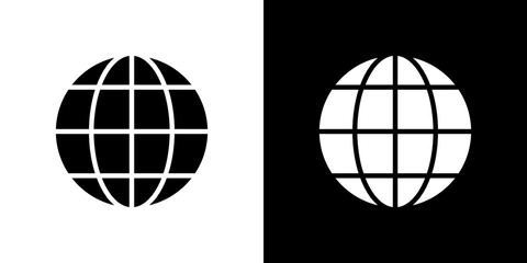 Globe icon flat vectors set. black and white