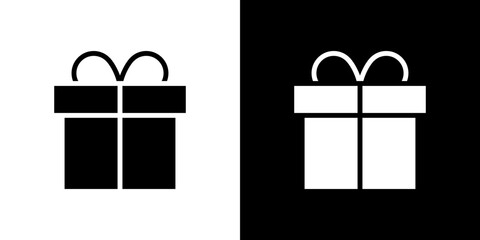 Gift box icon flat vectors set. black and white