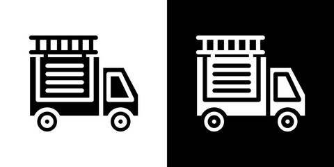 Fire truck icon flat vectors set. black and white