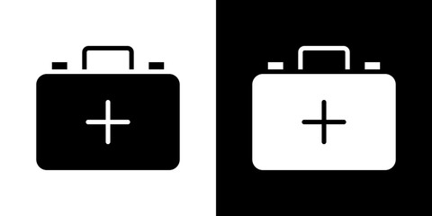 First aid kit icon flat vectors set. black and white