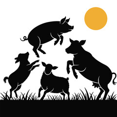 Wild and Domestic Animal Silhouettes Vector Set