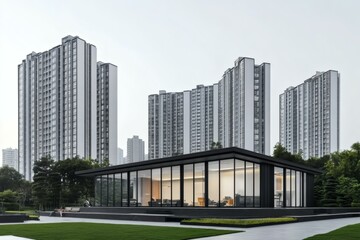 Modern Architecture in Urban Park Setting with Residential Buildings