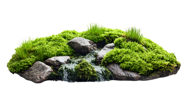 Serene Forest Stream Flowing Over Green Mossy Rock Scenery