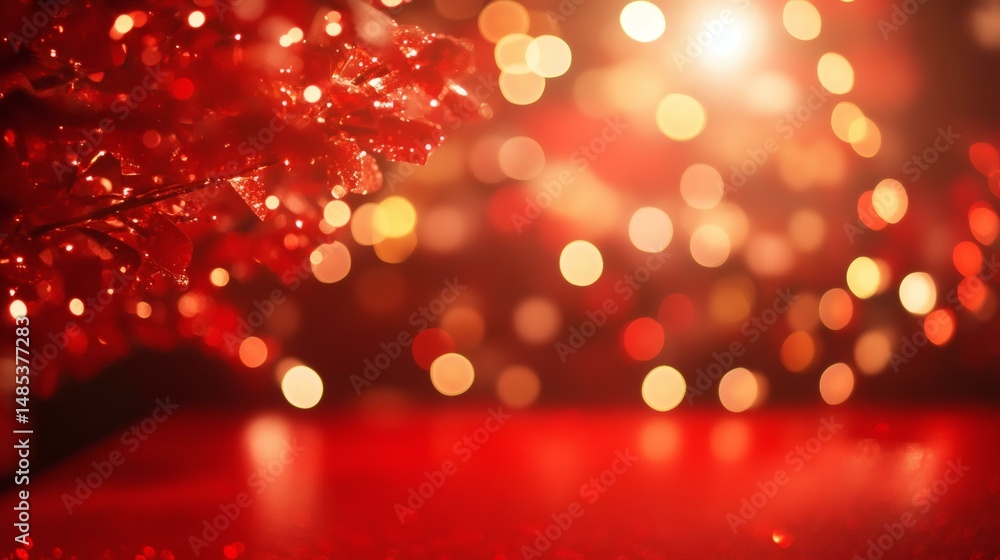 Poster red festive background with bokeh lights