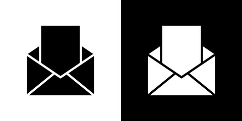 Envelope open icon flat vectors set. black and white