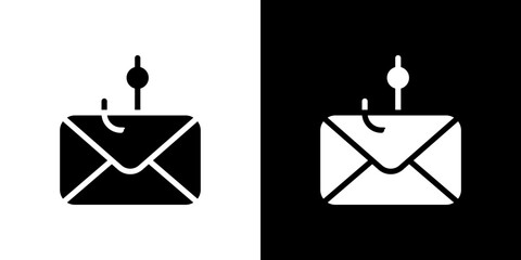 Email phishing icon flat vectors set. black and white