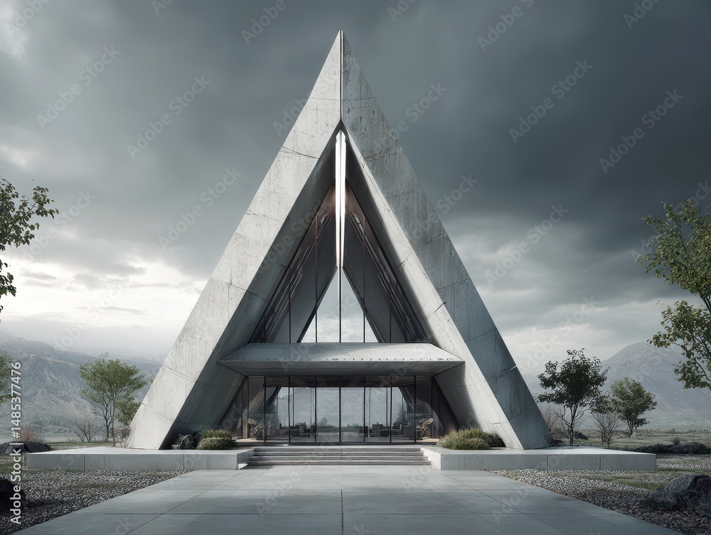 Aufkleber modern concrete architectural structure with a triangular facade.