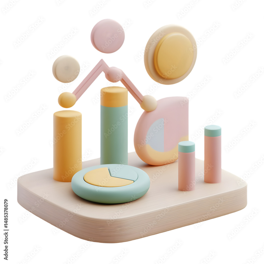 Poster vibrant, abstract visual representation of data growth and progress. geometric shapes, in soft paste