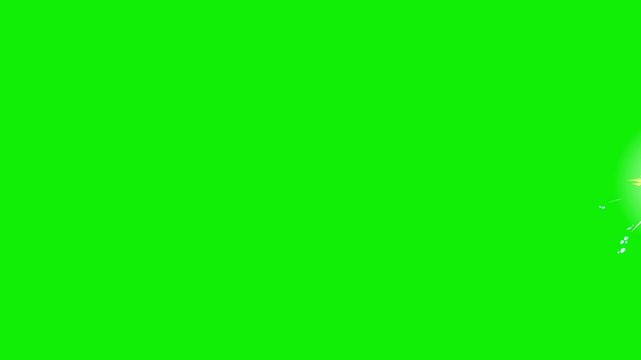 Rocket flying on green screen. Cartoon animation seamless dynamic loop. Dynamic doodle children animation style.