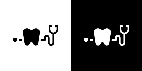Dental care icon flat vectors set. black and white