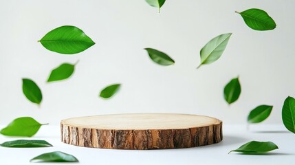 Wooden Disc Display with Falling Leaves