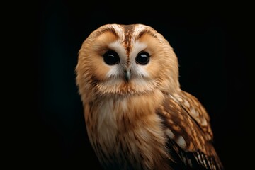 Fototapeta premium Close-up Owl Portrait Against Black Background