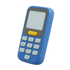 Obraz premium 3D illustration of a classic mobile phone in blue with a numeric keypad and small screen, representing retro technology and communication. 